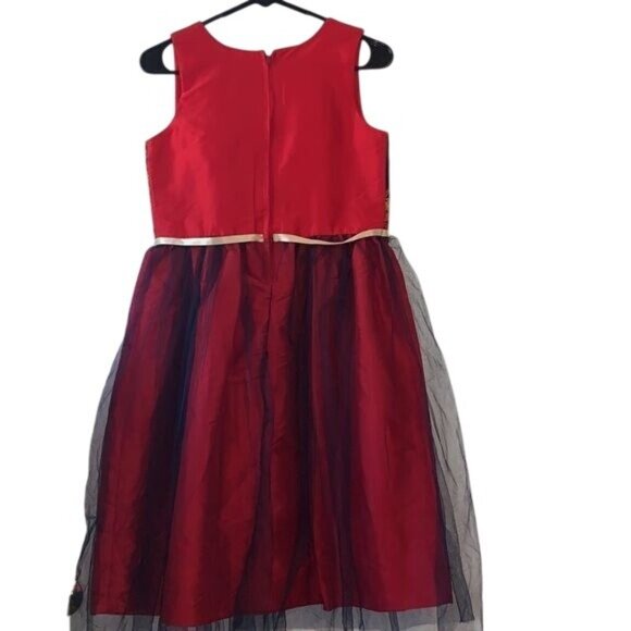 ATUN Girls Red & Navy Embroidered Dress With Tulle Overlay Size 13-14Y - Picture 5 of 9